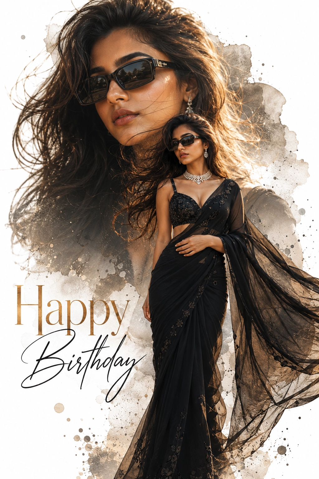 Elegant birthday glamour in black saree