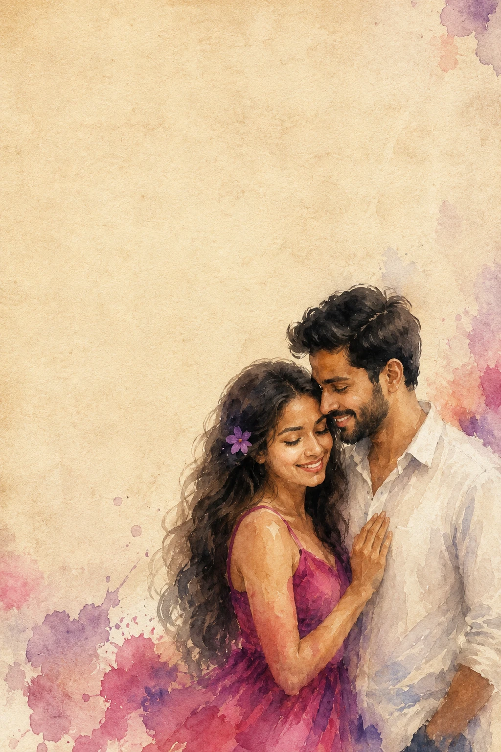 Romantic Watercolor Love Portrait on Vintage Paper