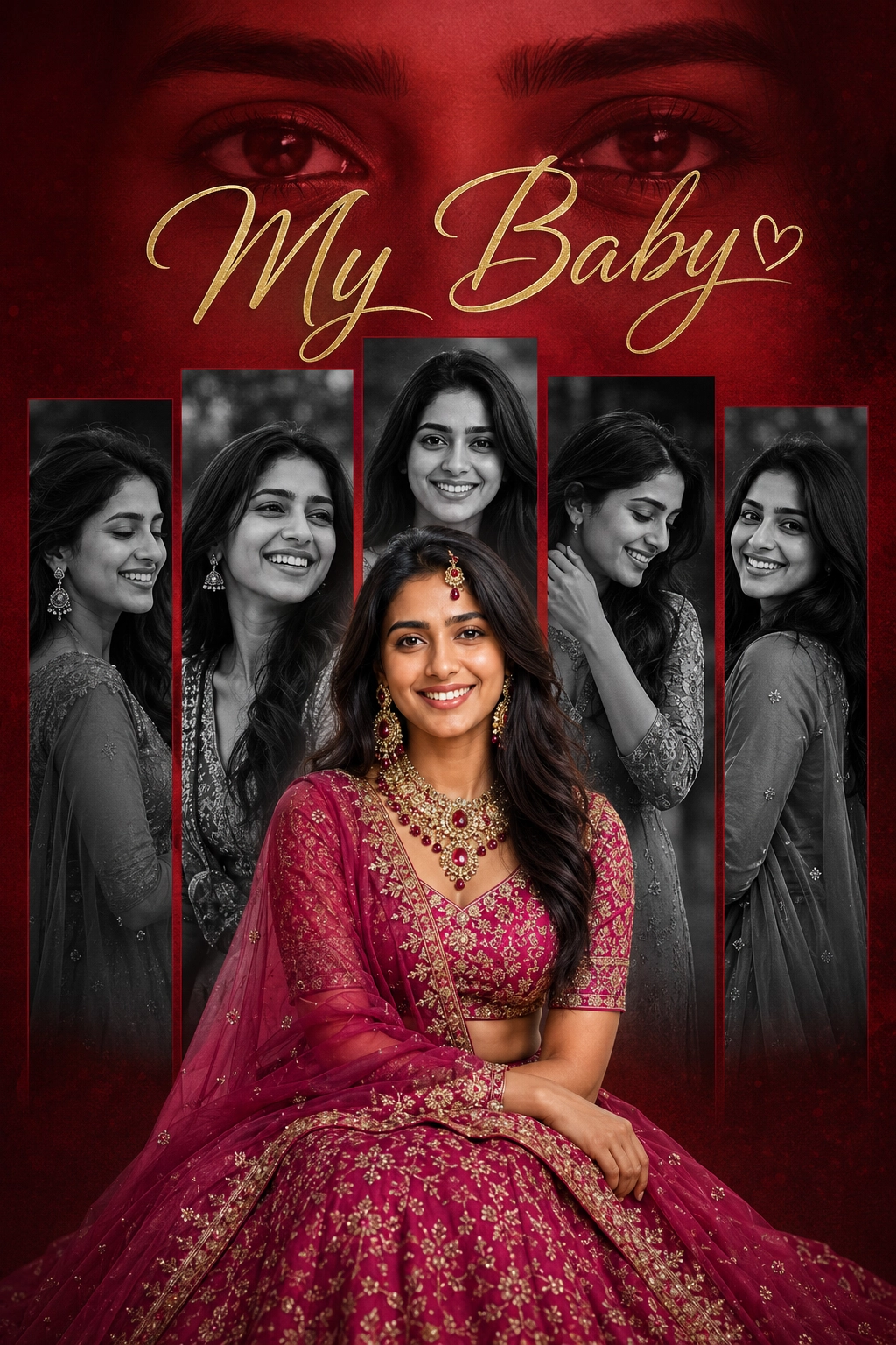 Beautiful Indian Woman Cinematic Collage Poster