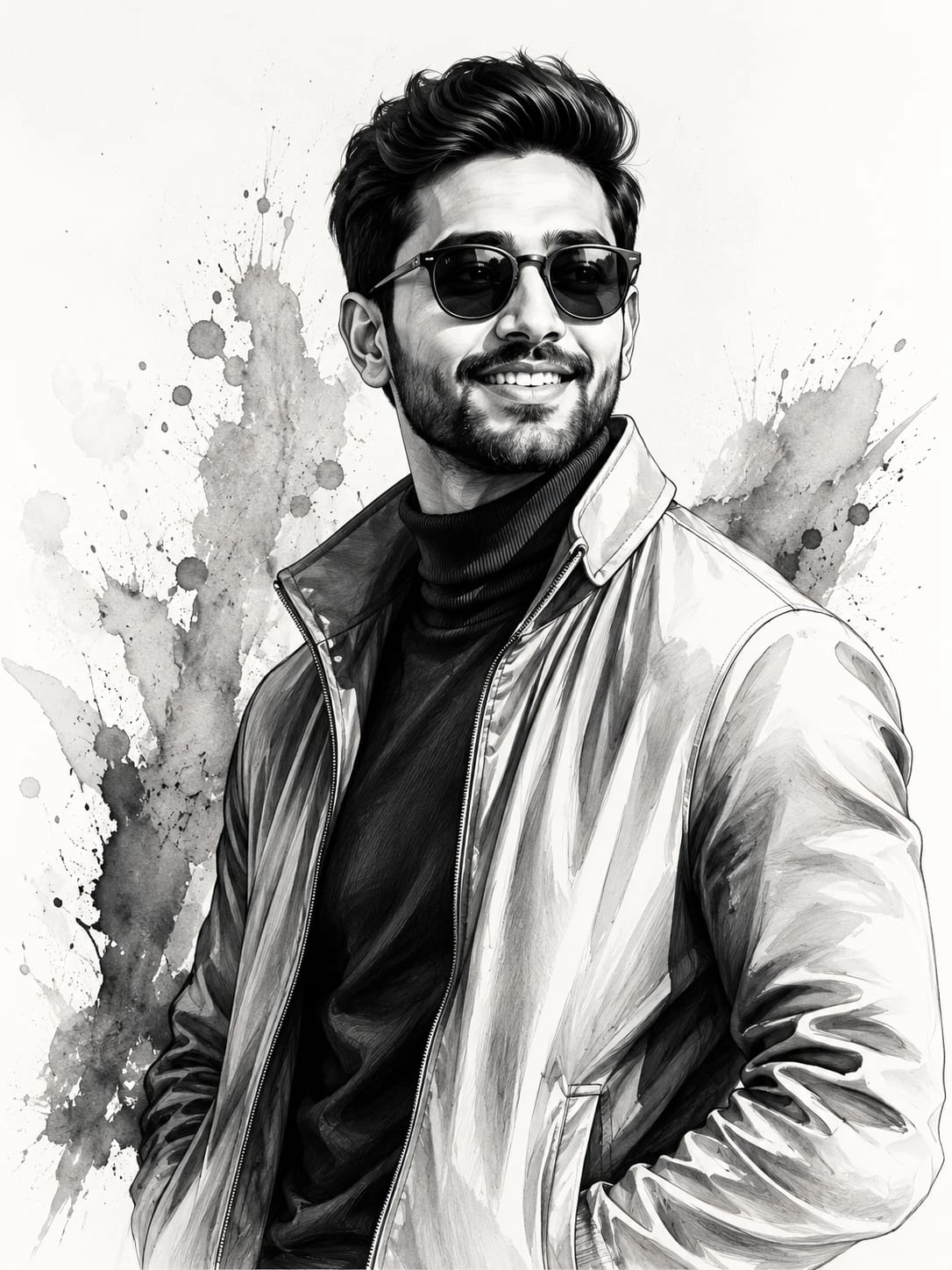 Black and White Ink Sketch AI Portrait