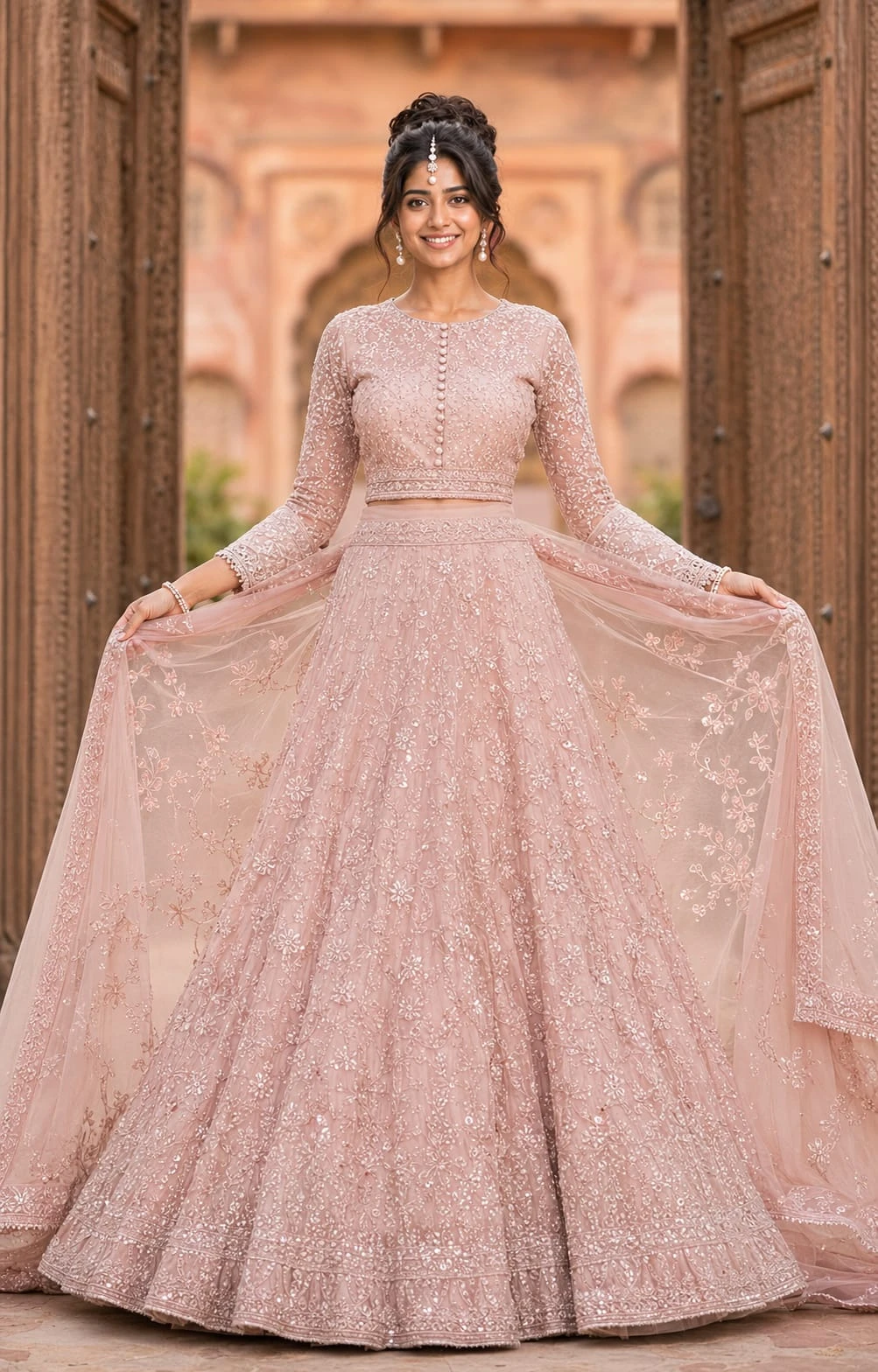 Blush Pink Georgette Lehenga Potrait