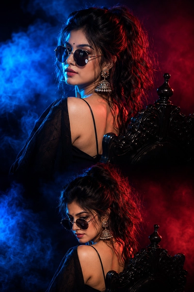 Neon glamour with a cinematic edge