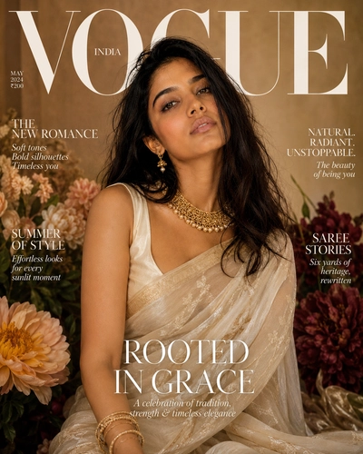 Traditional Saree Fashion Magazine Cover AI Prompt