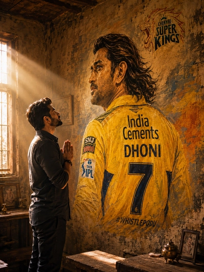 Cinematic MS Dhoni Wall AI Portrait
