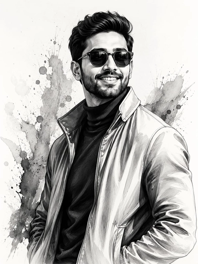 Black and White Ink Sketch AI Portrait