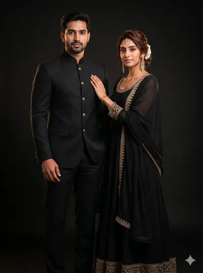 Elegant Indian Couple in Black Traditional Wear