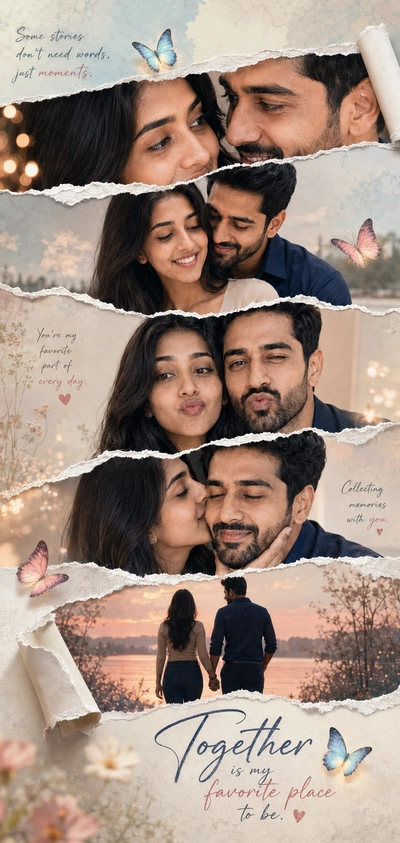 Romantic Couple Torn Paper Collage Poster