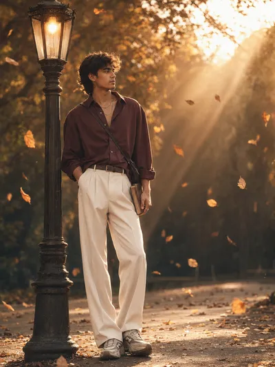 Golden hour reflections in autumn park