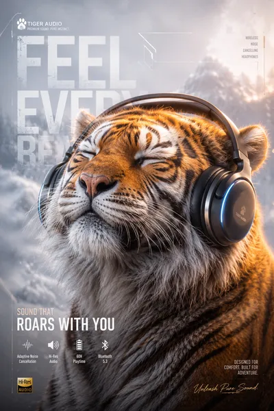 Tiger Audio Premium Tech Advertisement Poster